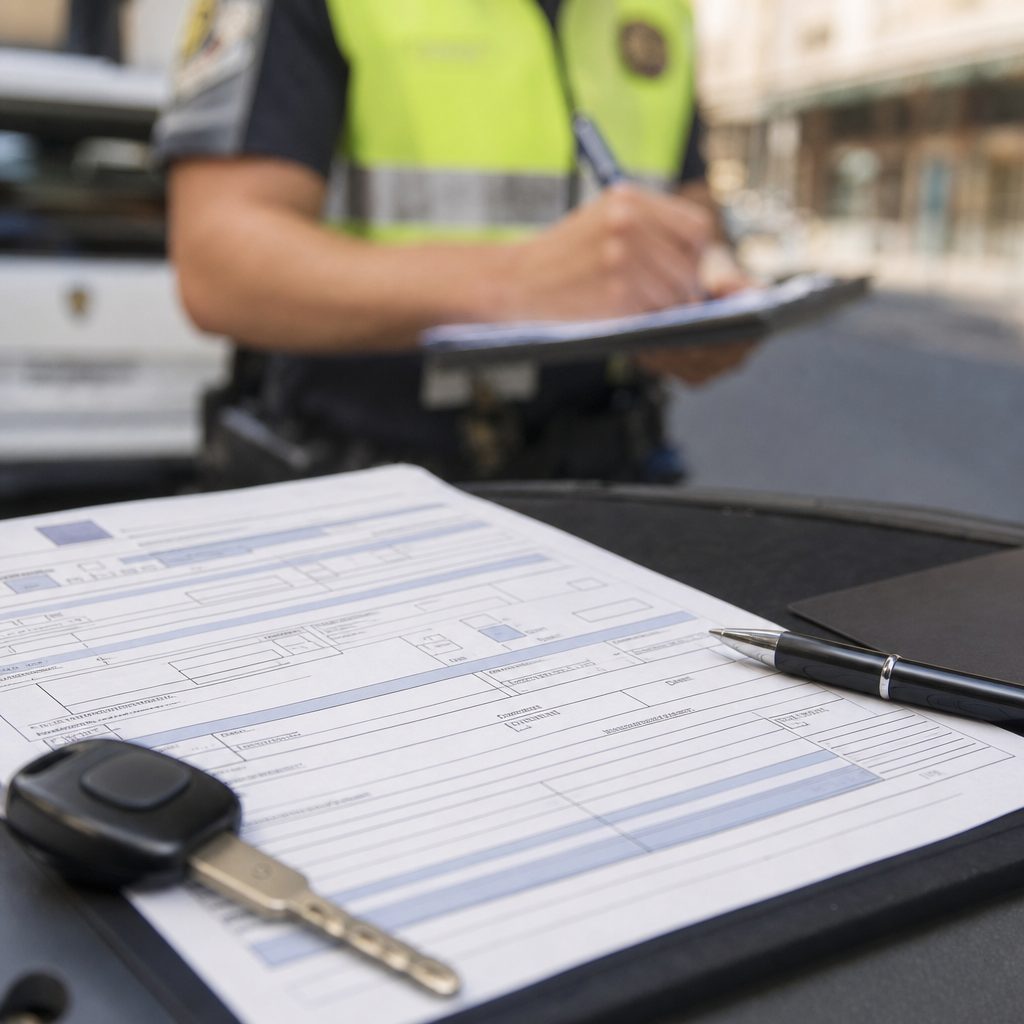 Agente de tráfico tramitando una multa